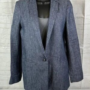 Banana Republic Navy Blue Linen Chambray Blazer in Cotton Lining Sz 6 EUC